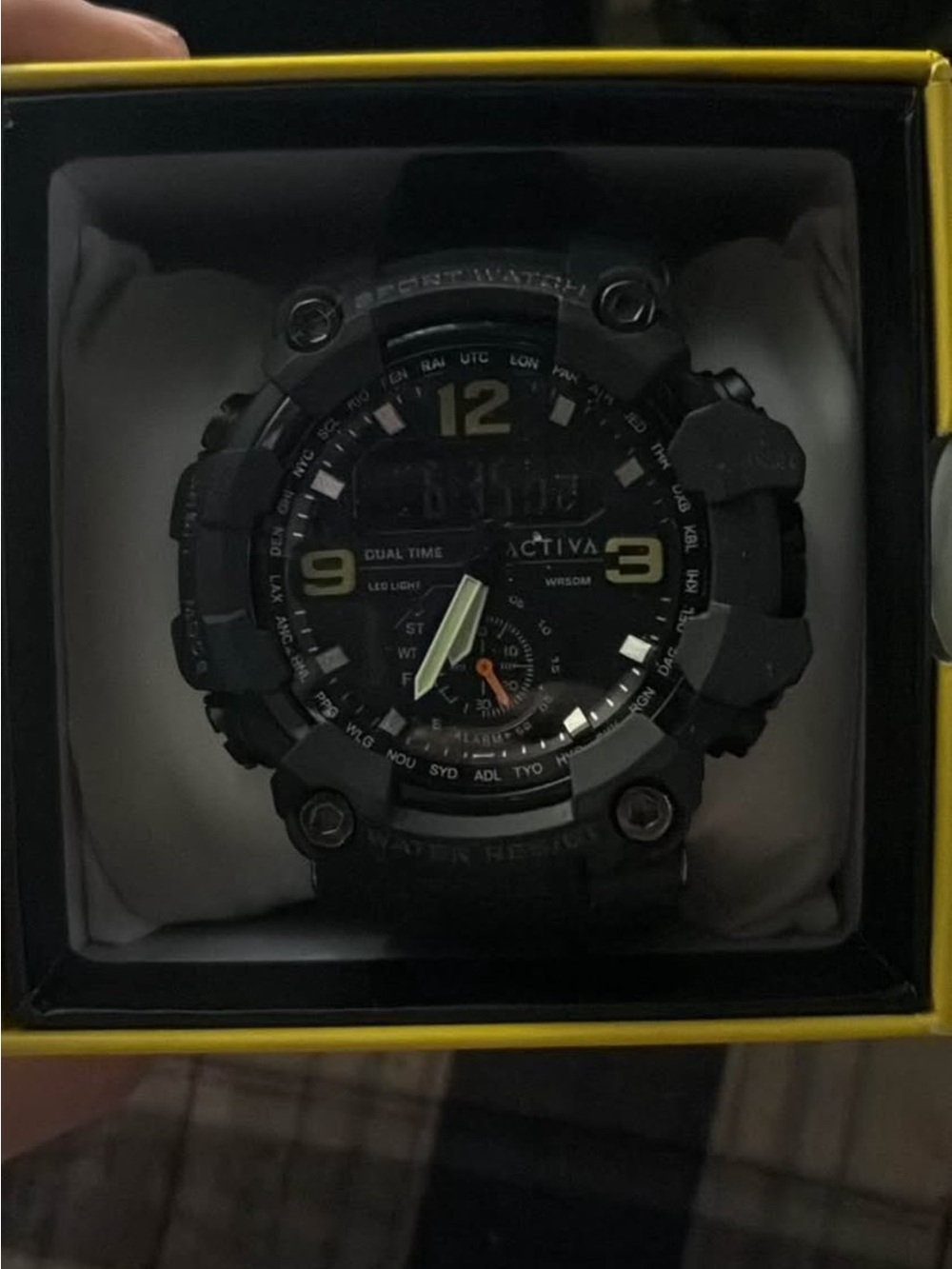 Ativa Men's Black Sport Dual-Time Watch with Yellow Accents